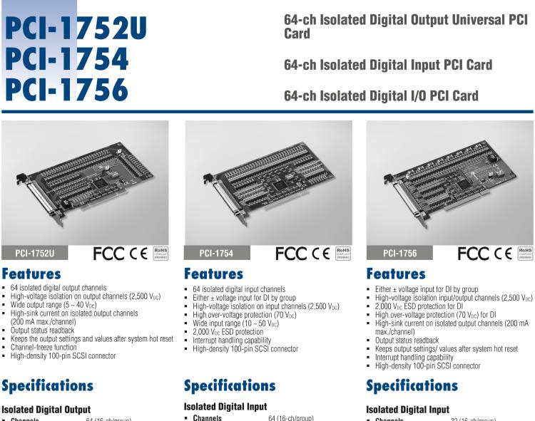 研華PCI-1756 64路隔離數字量I/O卡