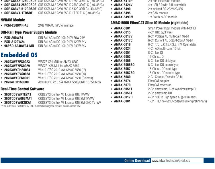 研華AMAX-5580 Intel? Core? i7/i5/Celeron? 邊緣控制器 支持EtherCAT 插片I/O擴(kuò)展