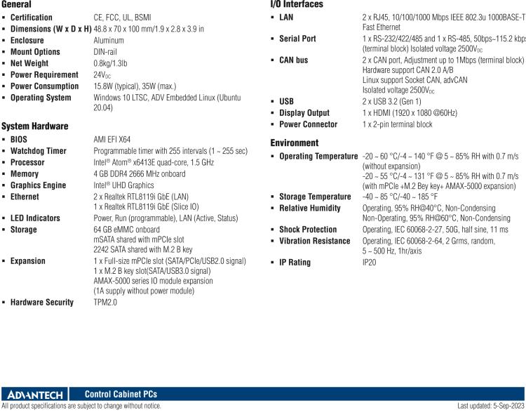 研華AMAX-5570 超微型控制平臺，采用Intel Atom處理器、64GB eMMC、2 個以太網(wǎng)口、2 個 USB、2 個 CAN、2 個 COM 和插片 IO 擴(kuò)展