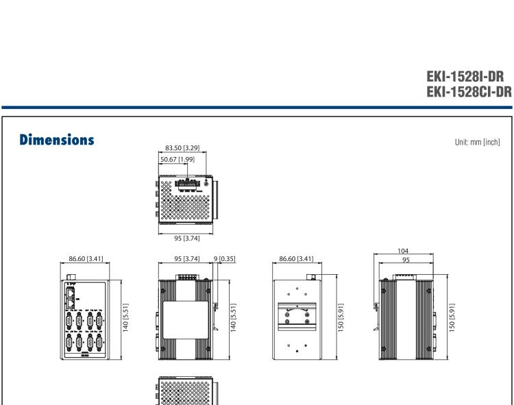 研華EKI-1528I-DR 8-port RS-232/422/485 Serial Device Server - Wide Temperature