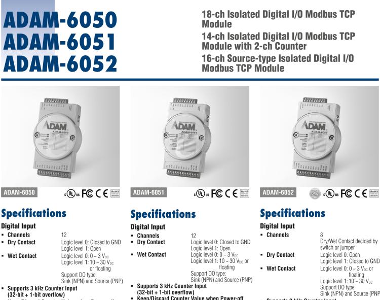 研華ADAM-6051 16路帶計數(shù)器的隔離數(shù)字量I/O模塊