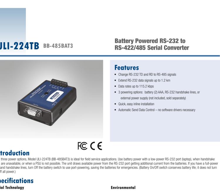 研華BB-485DRCI ULI-224TCI 三隔離RS-232至RS-422/485轉換器