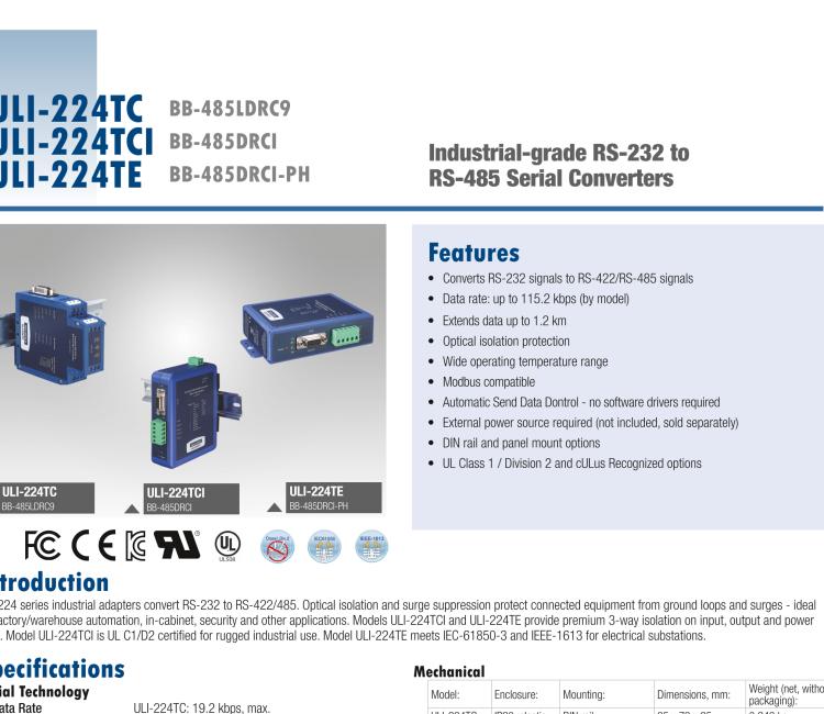 研華BB-485DRCI ULI-224TCI 三隔離RS-232至RS-422/485轉換器