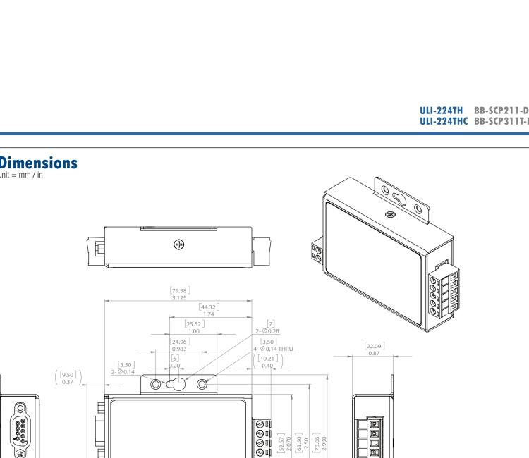 研華BB-4WSD9OTB ULI-224TCL RS-232（DB9母頭）至隔離式RS-422/485（接線(xiàn)端子）轉(zhuǎn)換器