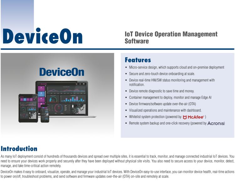 研華DeviceOn DeviceOn.DM是IoT設備管理，可遠程管理連接的設備并提供集中式管理功能。